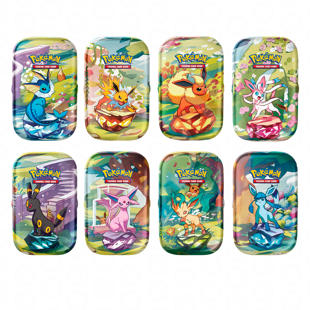 Mini Latas Pokémon Prismatic Evolutions y Evoluciones Prismáticas